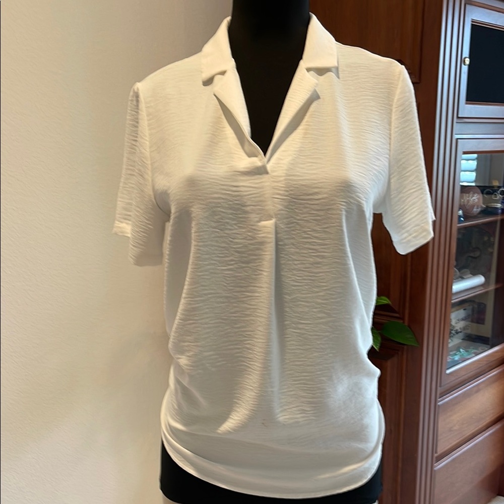 Hilary Radley Cream Fitted Button Down Shirt